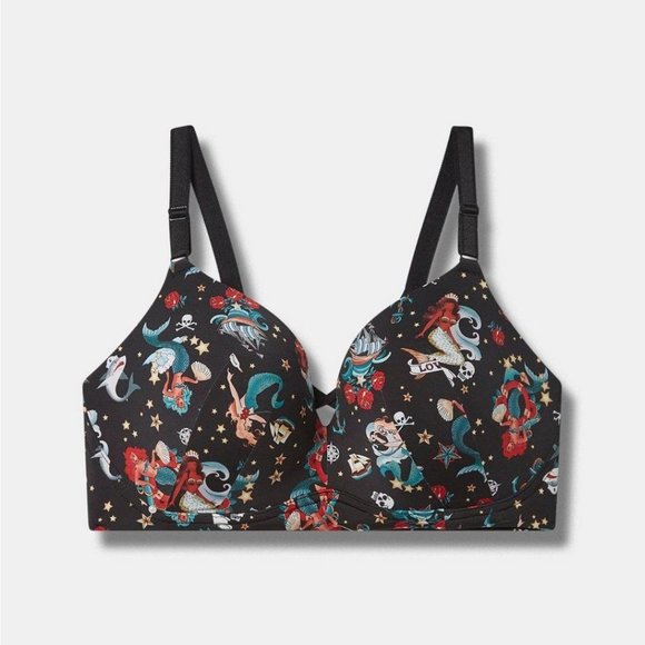 ❤️NWT VINTAGE TORRID BRA MERMAID TATTOO SKULL WIRELESS PUSH-UP - BACK SMOOTHING - Picture 6 of 11